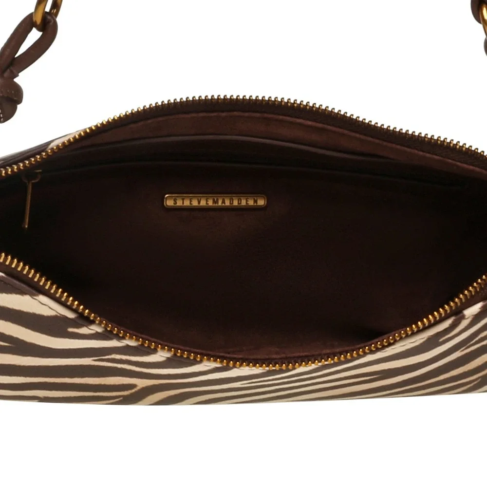 Steve Madden Zebra Print Shoulder Bag Brown Gold Hardware New With Tags